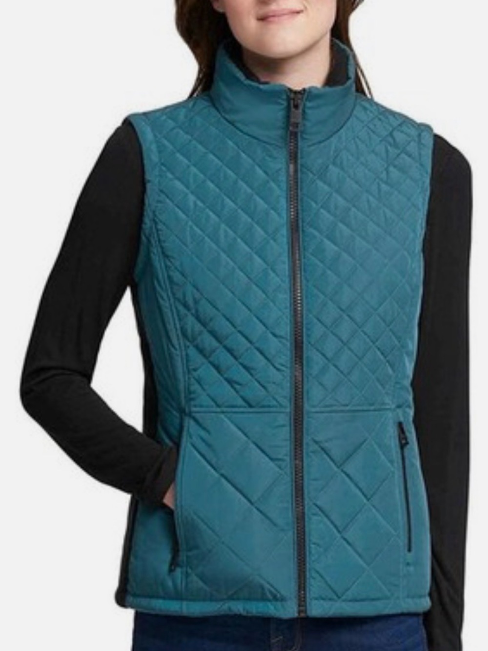 Andrew Marc Quilted Vest | Ribbed Knit Side Panels | Teal | Size L | NWT - Picture 8 of 10